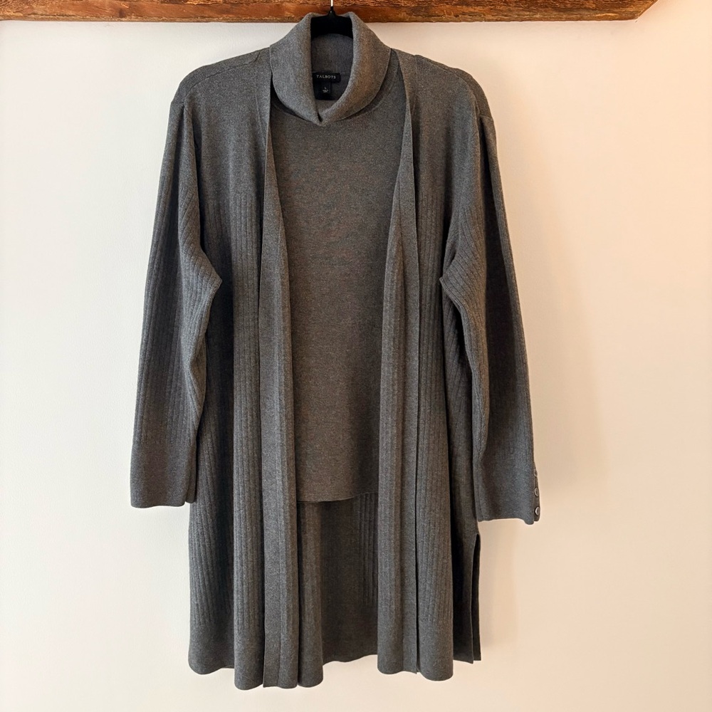 Talbots—Sweater Set, Stretch Slouch Turtleneck + Ribbed Cardigan Duster (L/PXL)